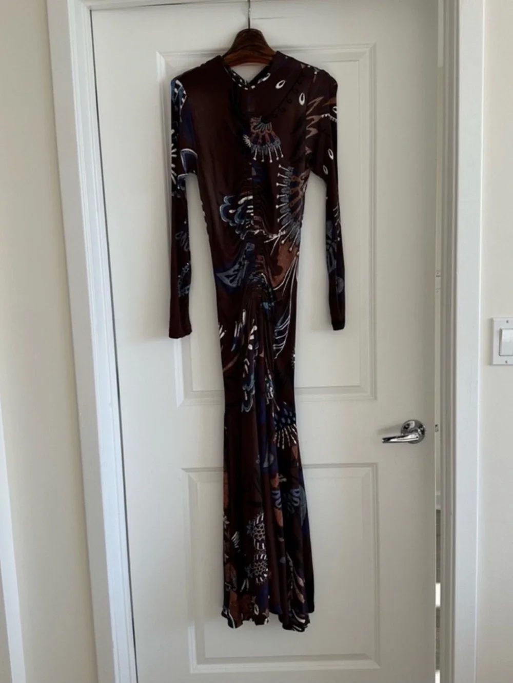 Farm Rio Brown Delicate Garden Long Sleeve Maxi Dress